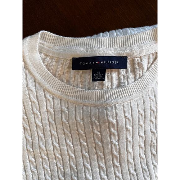 Tommy Hilfiger White Cable Knit Sweater Women’s XS Classic Logo Crewneck - Picture 8 of 8